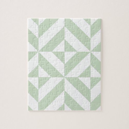 Sage Green Geometric Deco Cube Pattern Jigsaw Puzzle