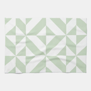 Sage Green Geometric Deco Cube Pattern Kitchen Towel