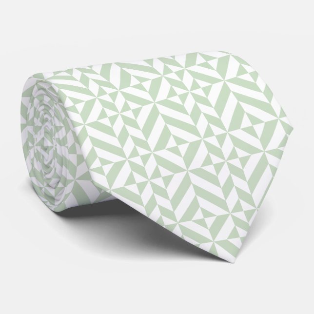 Sage Green Geometric Deco Cube Pattern Neck Tie (Rolled)