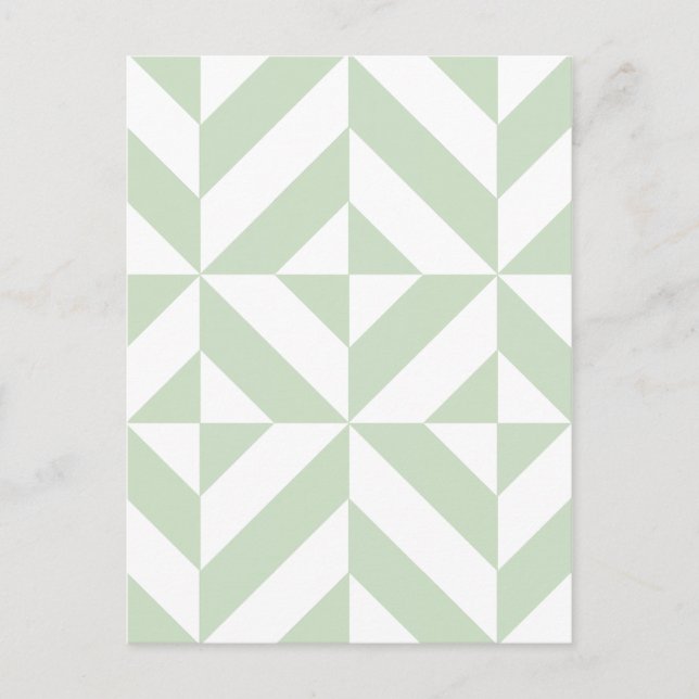 Sage Green Geometric Deco Cube Pattern Postcard (Front)