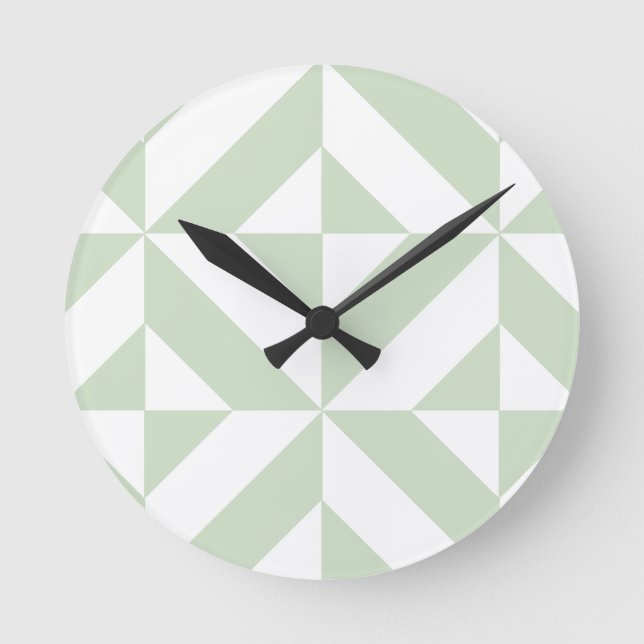 Sage Green Geometric Deco Cube Pattern Round Clock (Front)
