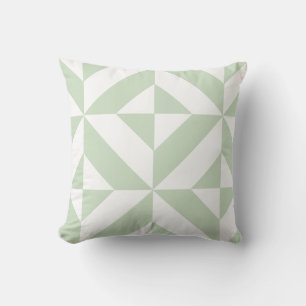 Sage Green Geometric Deco Pattern 2-Sided Throw Pillow