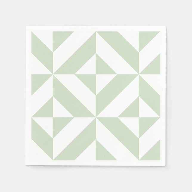 Sage Green Geometric Deco Pattern Napkins (Front)