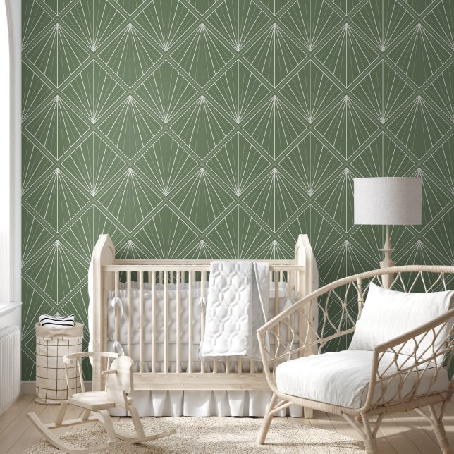 Sage Green Geometric Fan Pattern Wallpaper (Kids)