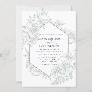 Sage Green Geometric Floral All In One Wedding Invitation