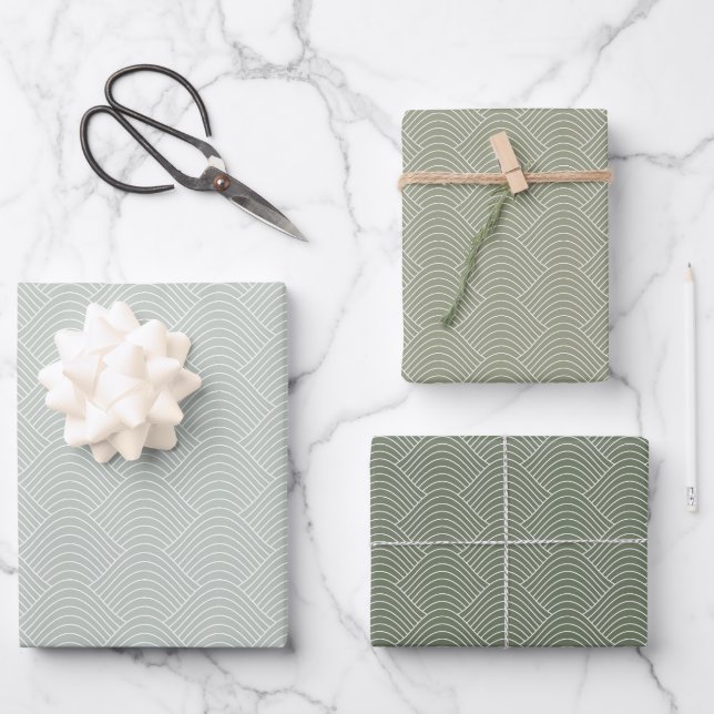 Sage Green Geometric modern pattern Wrapping Paper Sheets (Front)