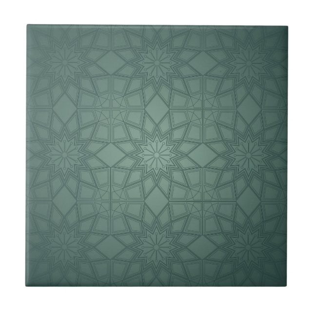 Sage Green Geometric Pattern Ceramic Tile (Front)