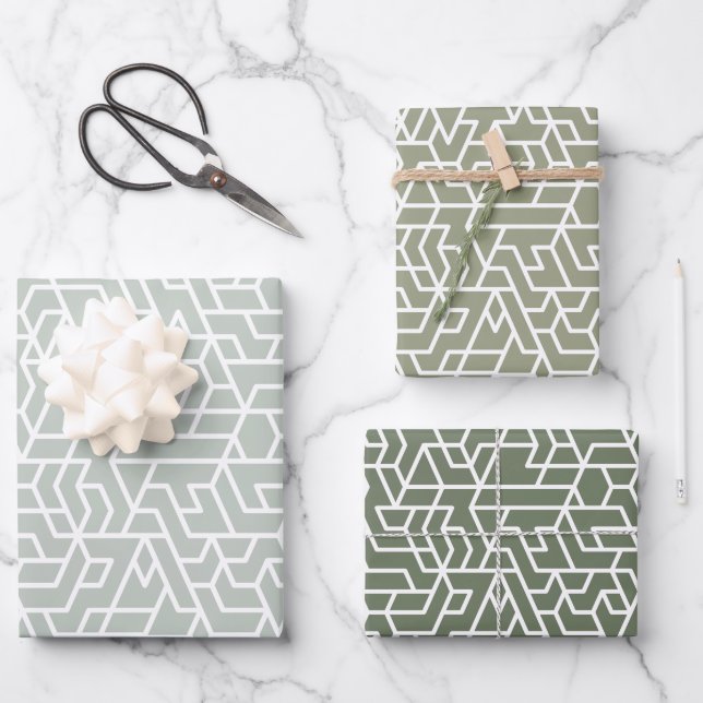 Sage Green Geometric pattern simple Wrapping Paper Sheets (Front)