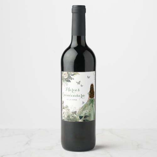 Sage Green Geometric Princess Floral XV Aos Wine Label