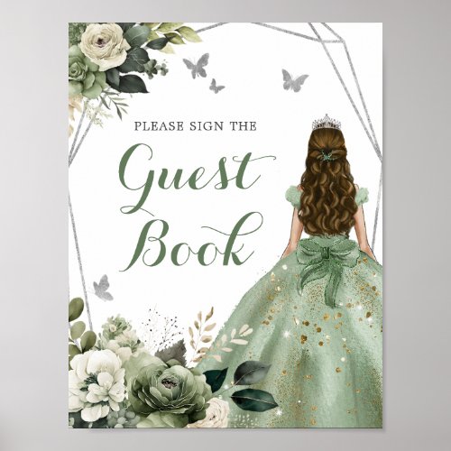 Sage Green Geometric Princess XV Aos Guest Book