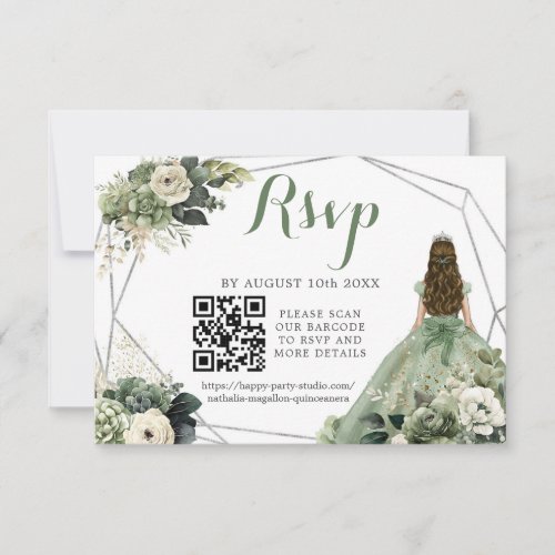 Sage Green Geometric Princess XV Aos QR RSVP Card