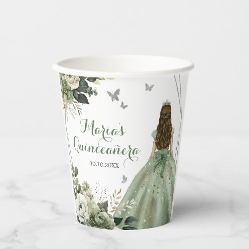 Sage Green Geometric Princess XV Quinceaera Paper Cups