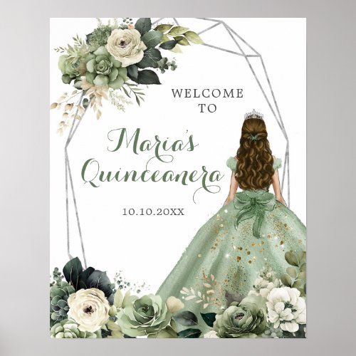 Sage Green Geometric Quinceaera Welcome Sign