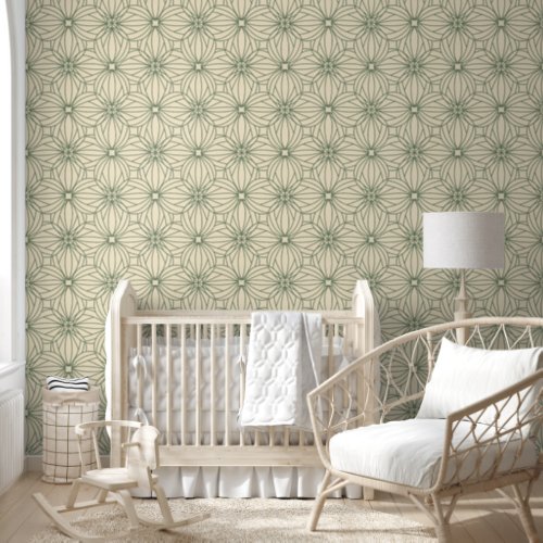 Sage green Geometric Repeating Pattern Cream Wallpaper