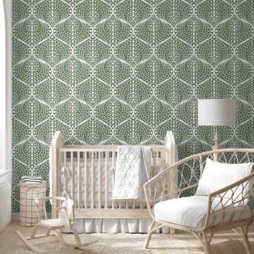 Sage Green Geometric Retro Pattern Wallpaper