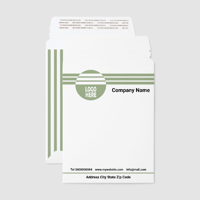 Sage green geometric stripes with custom logo e envelope mailers (Front & Back)