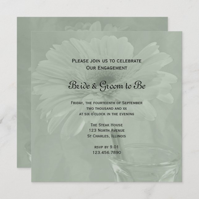 Sage Green Gerber Daisy Engagement Party Invitation (Front/Back)