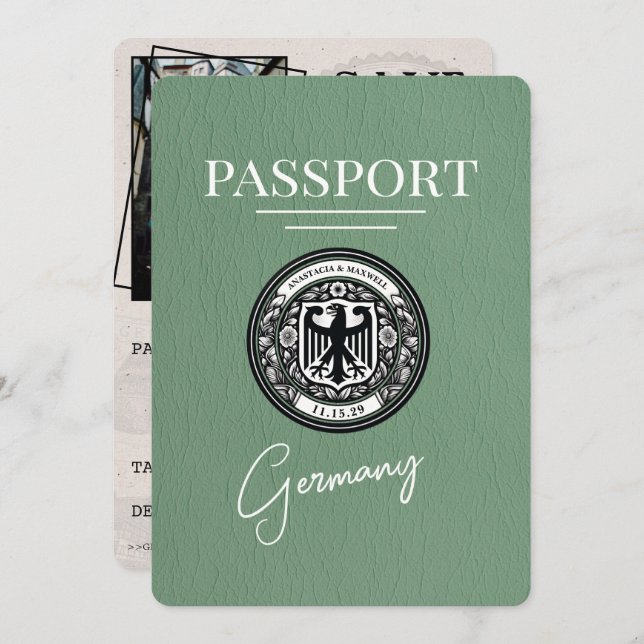 Sage Green Germany Passport Save The Date (Front/Back)