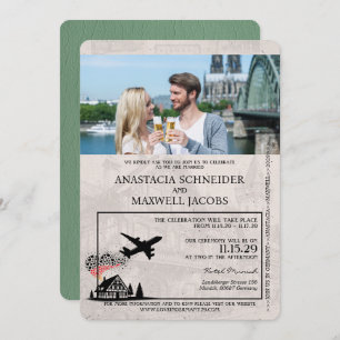 Sage Green Germany Passport Wedding Invitation