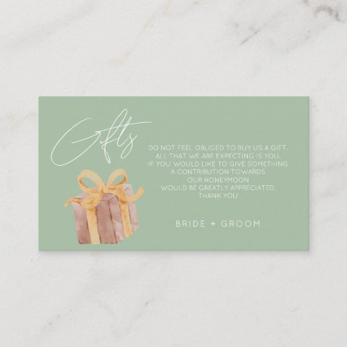 Sage green gift registry honeymoon fund wedding  enclosure card