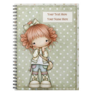 Sage Green Ginger Red Pastel Pink Retro Polka Dot Notebook