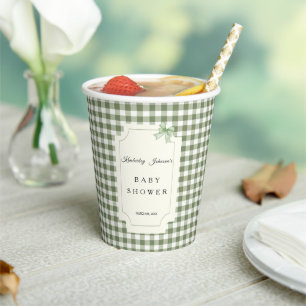 Sage Green Gingham and BowBaby Shower Paper Cups