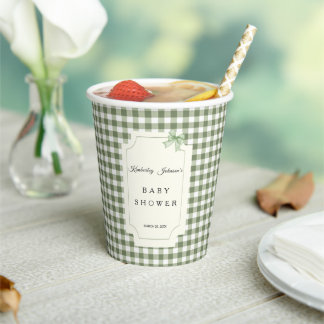 Sage Green Gingham and BowBaby Shower Paper Cups