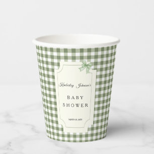 Sage Green Gingham and BowBaby Shower Paper Cups