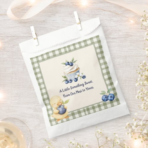 Sage Green Gingham Baby Duckling Cupcake Favor Box Bag