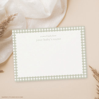 Sage Green Gingham Baby Nursery Note Card