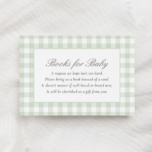 Sage Green Gingham Baby Shower Books for Baby Enclosure Card