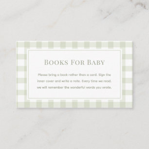 Sage Green Gingham Baby Shower Books For Baby Enclosure Card