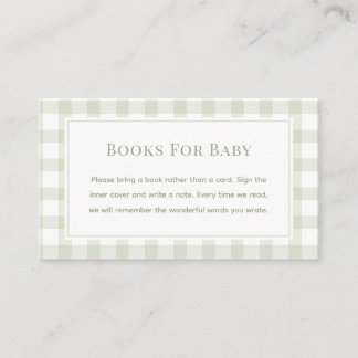 Sage Green Gingham Baby Shower Books For Baby Enclosure Card