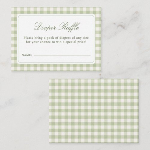 Sage Green Gingham Baby Shower Diaper Raffle Enclosure Card
