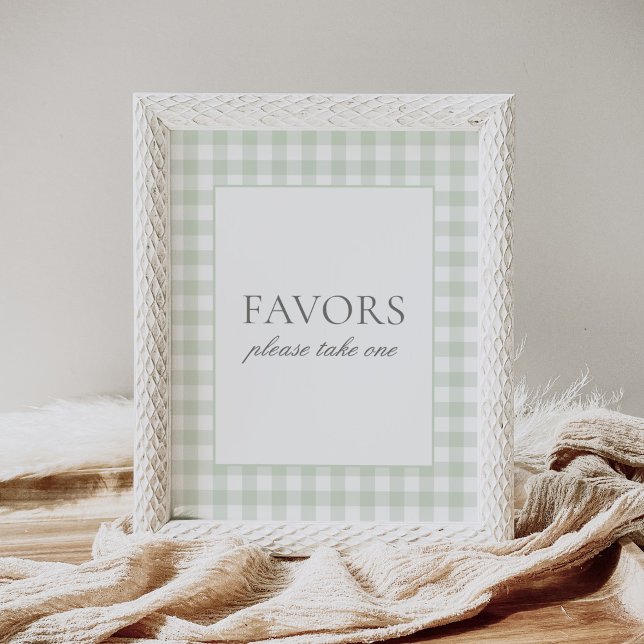 Sage Green Gingham Baby Shower Favors Sign (Creator Uploaded)