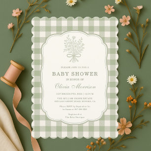 Sage Green Gingham Baby Shower Invitation