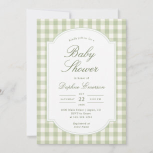 Sage Green Gingham Baby Shower Invitation