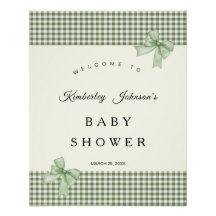 Sage Green Gingham Baby Shower Invitation & Bows