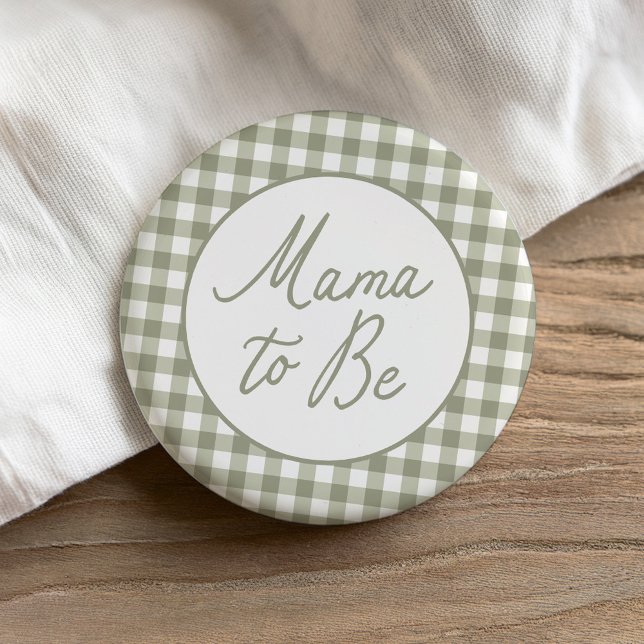 Sage Green Gingham Baby Shower Mama to Be Button (Creator Uploaded)