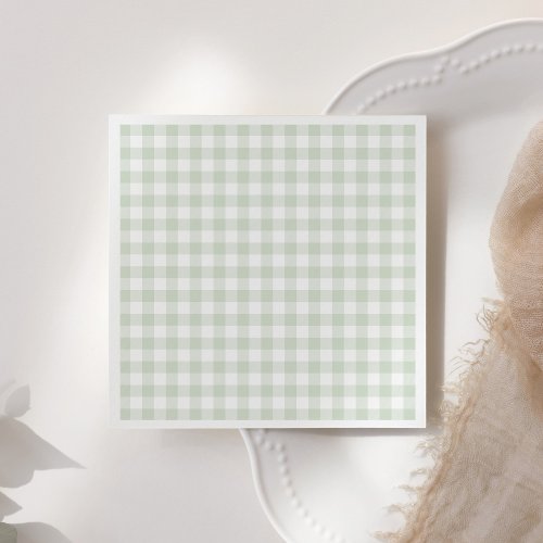 Sage Green Gingham Baby Shower Napkins