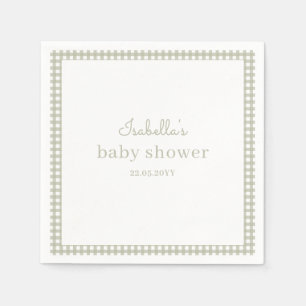 Sage Green Gingham Baby Shower Napkins