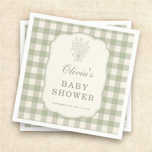 Sage Green Gingham Baby Shower Party Napkins