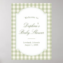 Sage Green Gingham Baby Shower Poster