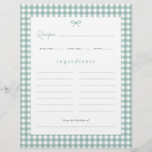 Sage Green Gingham Baby Shower Recipe Card Flyer