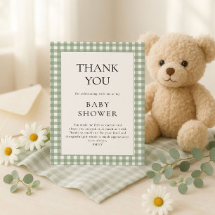 Sage Green Gingham Baby Shower Thank You Card