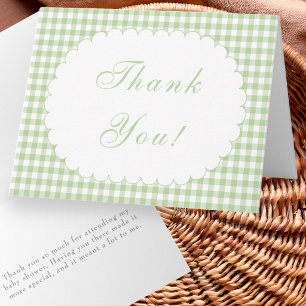 Sage Green Gingham Baby Shower Thank You Note Card
