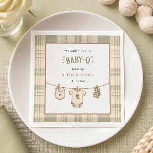 Sage Green Gingham Baby Shower Vintage BBQ Napkins