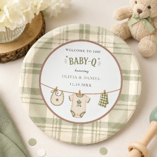 Sage Green Gingham Baby Shower Vintage BBQ Paper Plates