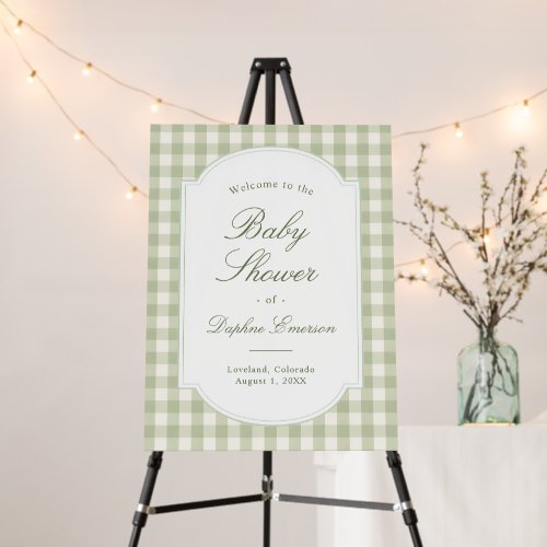 Sage Green Gingham Baby Shower Welcome Sign