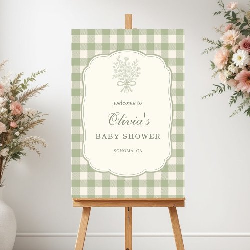 Sage Green Gingham Baby Shower Welcome Sign